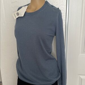MaxMara CARAIBI SILK & CASHMERE BUTTON SHOULDER SWEATER IN Light Blue